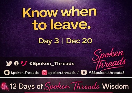 Spoken_Threads's tweet image. Day 3 – Dec 20
Know when to leave
The party doesn’t end your career — but overstaying might. Know when to leave.
Instagram: instagram.com/spoken.threads/
TikTok: tiktok.com/@spoken.threads
YouTube: youtube.com/@spokenthreads3 #SpokenThreads #12DaysOfWisdom