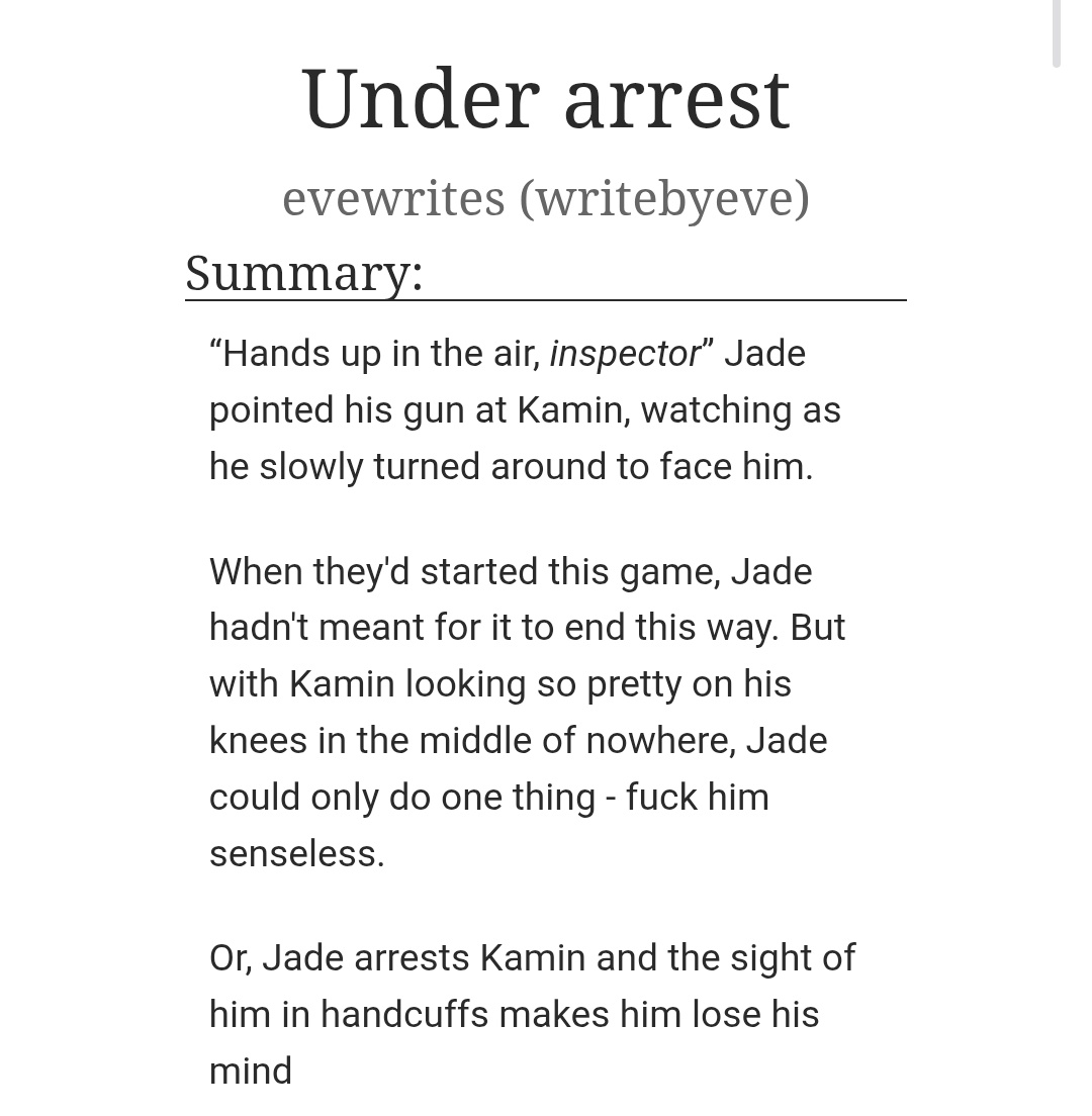 writebyeve's tweet image. ❦ under arrest
❦ jadekamin oneshot
❦ smut with plot
❦ brat kamin x brat tamer jade
❦ handcuffs, praise kink &amp;amp; light degradation
❦ inspired by DYTD's premiere

🔗:archiveofourown.org/works/76019781

[#DareYouToDeath #DareYouToDeathEP1 #JoongDunk #JadeKamin]