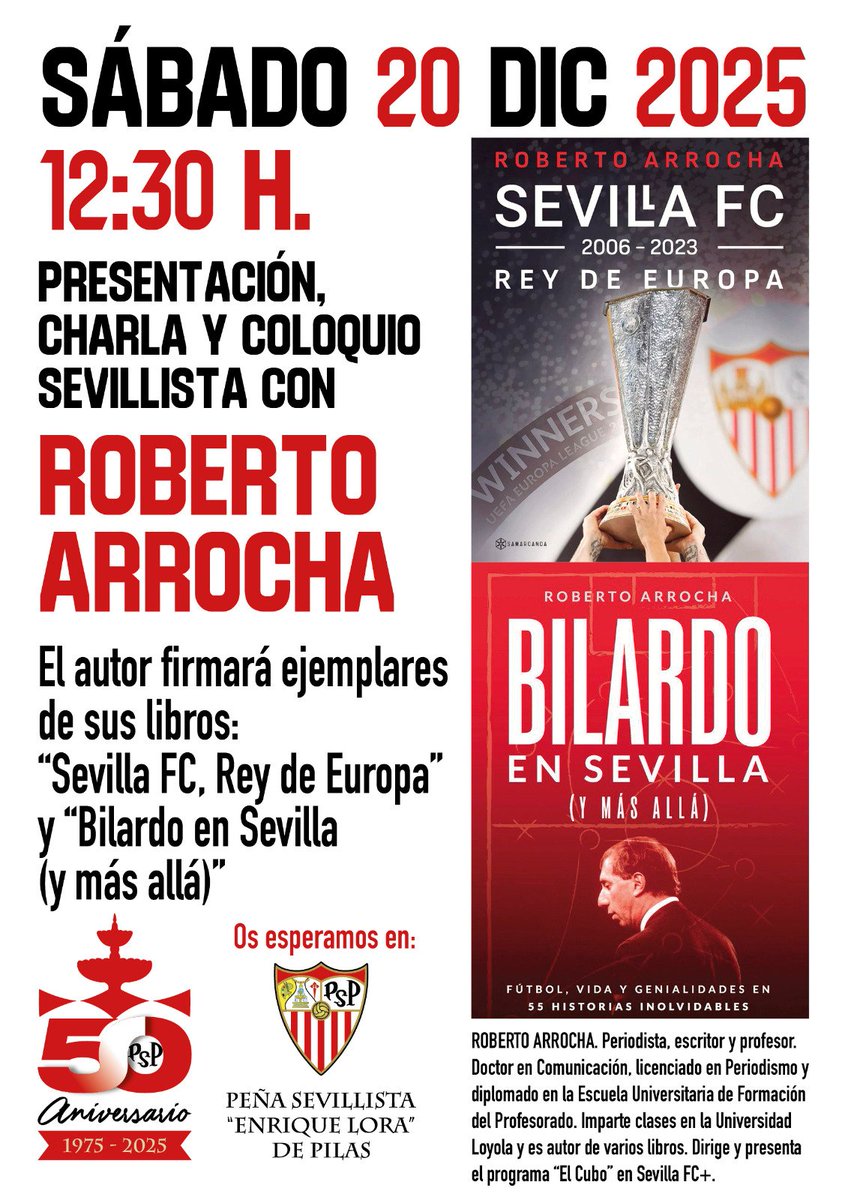 Si no sabes qué regalar, aquí tienes un par de sugerencias. Y además, disfrutarás de una amena charla y multitud de anécdotas cargadas de sevillismo. Te esperamos mañana a las 12:30 en nuestra peña