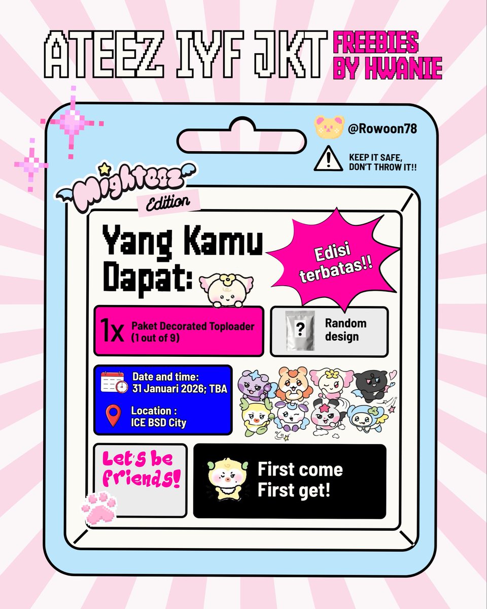 Rowoon78's tweet image. ✨ATEEZ : In Your Fantasy World Tour In Jakarta✨
— Freebies by @Rowoon78 ✩⋆｡˚.★💿

🗓️ 31 January 2026 
📍 ICE BSD City Hall 5-6 / around venue
⏰ TBA

── .✦ more info in pict, like &amp;amp; rt are appreciated!!
See u atiny 🎸⋆⭒˚｡⋆
#InYourFantasy_JKT #ATEEZinJKT