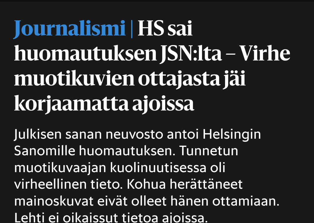 "Toimitus korjasi virheen vasta saatuaan tiedon neuvostolle tehdystä kantelusta"

Oli kyse sitten maanpetostuomioista tai vääristellyistä uutisista, HS ja <a href="/EYlajarvi/">Erja Yläjärvi</a> ämpyilevät viimeiseen asti vastaan. 💪
