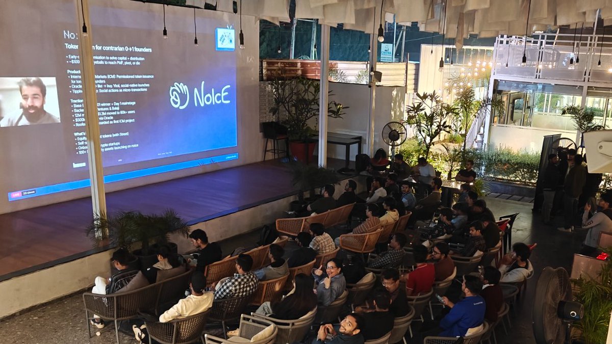 akshit_mokani's tweet photo. Everyone was tuned into the @noicedotso stream at BASE System Update: Launch Party Ahmedabad…

Tried capturing the Base x NOICE crowd…
but ended up getting captured by the crowd instead 👀

those 2 #Ahmedabad legends vibing on their own frequency 👀 #basedinindia https://t.co/tUwlg6Ty0E