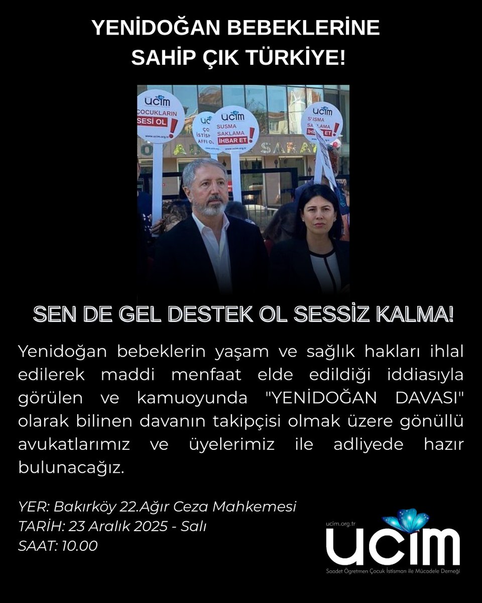 Yenidoğan bebeklerin yaşam ve sağlık hakları ihlal edilerek maddi menfaat elde edildiği iddiasıyla görülen ve kamuoyunda "YENİDOĞAN DAVASI" olarak bilinen davanın takipçisi olmak üzere gönüllü avukatlarımız ve üyelerimiz ile adliyede hazır bulunacağız.

SEN DE GEL, DESTEK OL,