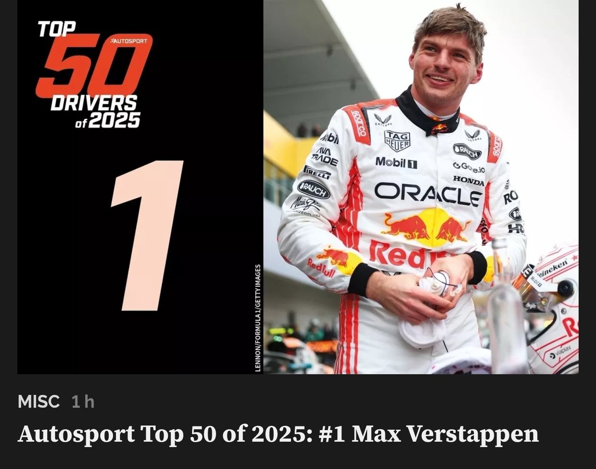 Aperta's tweet image. Autosport has rated Max Verstappen as the best driver of 2025 in Motorsport