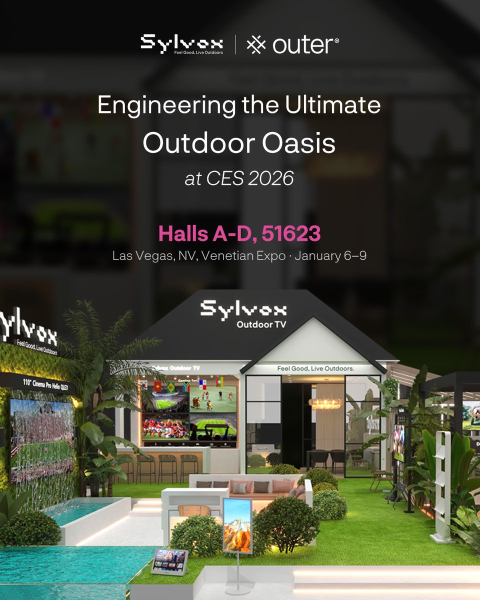 🥳We’re beyond excited to announce that Sylvox and <a href="/LiveOuter/">Outer</a> are teaming up for the first time ever at CES 2026! 🌟

#betteroutside #outdooroasis #sylvoxouter #CES2026 #Sylvox #outdoortv #outdoorliving #outer #outdoorfurniture #outdoordecor #outdoorlivingspaces #tech #exhibition