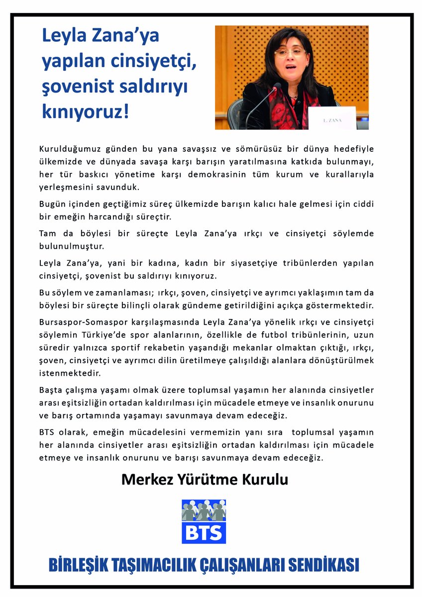 LEYLA ZANA’YA YAPILAN CİNSİYETÇİ, ŞOVENİST SALDIRIYI KINIYORUZ!
Kurulduğumuz günden bu yana savaşsız ve sömürüsüz bir dünya hedefiyle ülkemizde ve dünyada savaşa karşı barışın yaratılmasına katkıda bulunmayı, her tür baskıcı yönetime karşı demokrasinin tüm kurum ve kurallarıyla