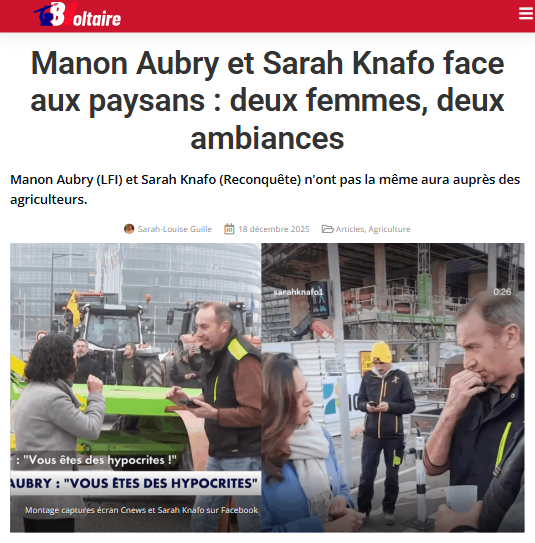 « Sarah Knafo a des idées, mais elle a aussi une ligne dont elle ne dévie pas : la défense des intérêts des Français »

➡️ L'article de <a href="/BVoltaire/">Boulevard Voltaire</a> : bvoltaire.fr/manon-aubry-et…