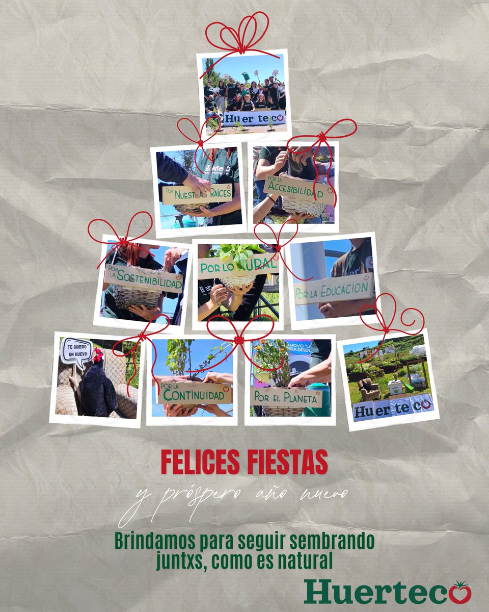 🌱 Este árbol de Navidad está hecho de fotos y de propósitos. ¡🥂Brindamos por un 2026 en el que sigamos sembrando sueños y cosechando comunidad! 
Porque sin vosotrxs el huerto sería solo tierra… y con vosotrxs florece 💚GRACIAS