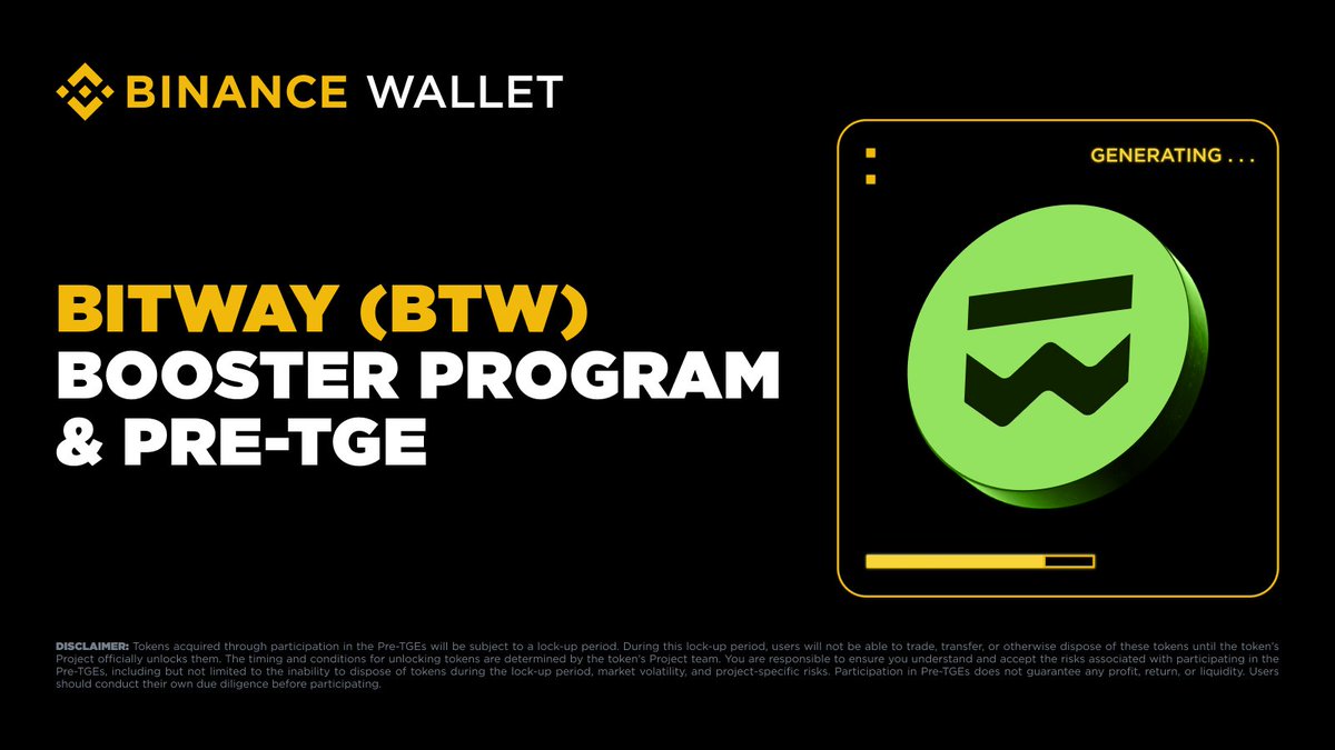 BinanceWallet's tweet image. Join the  Pre-TGE and Booster Program on #Binance Wallet with  @BitwayOfficial

📅 Booster Program Start Time: December 22 2025 
🎯 Eligible users need Binance Alpha Points to participate
🎁 300,000,000 BTW will be available in Booster Program
Pre-TGE details and the Event Portal…