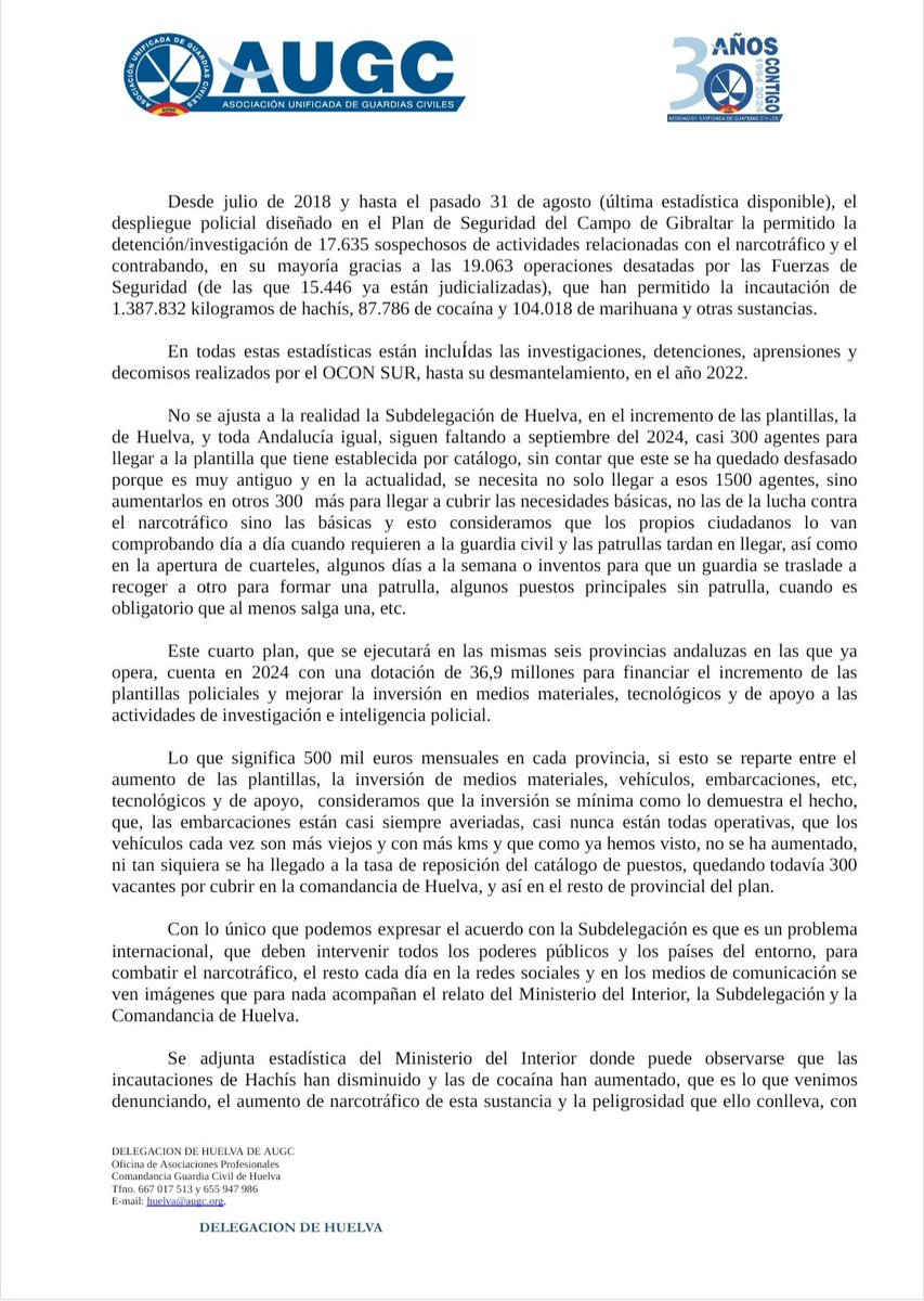 🚨🚨NOTA DE PRENSA de <a href="/AugcHuelva/">Augc Huelva</a> en relación a la I Jornada de narcotráfico realizada en la Universidad de #Huelva