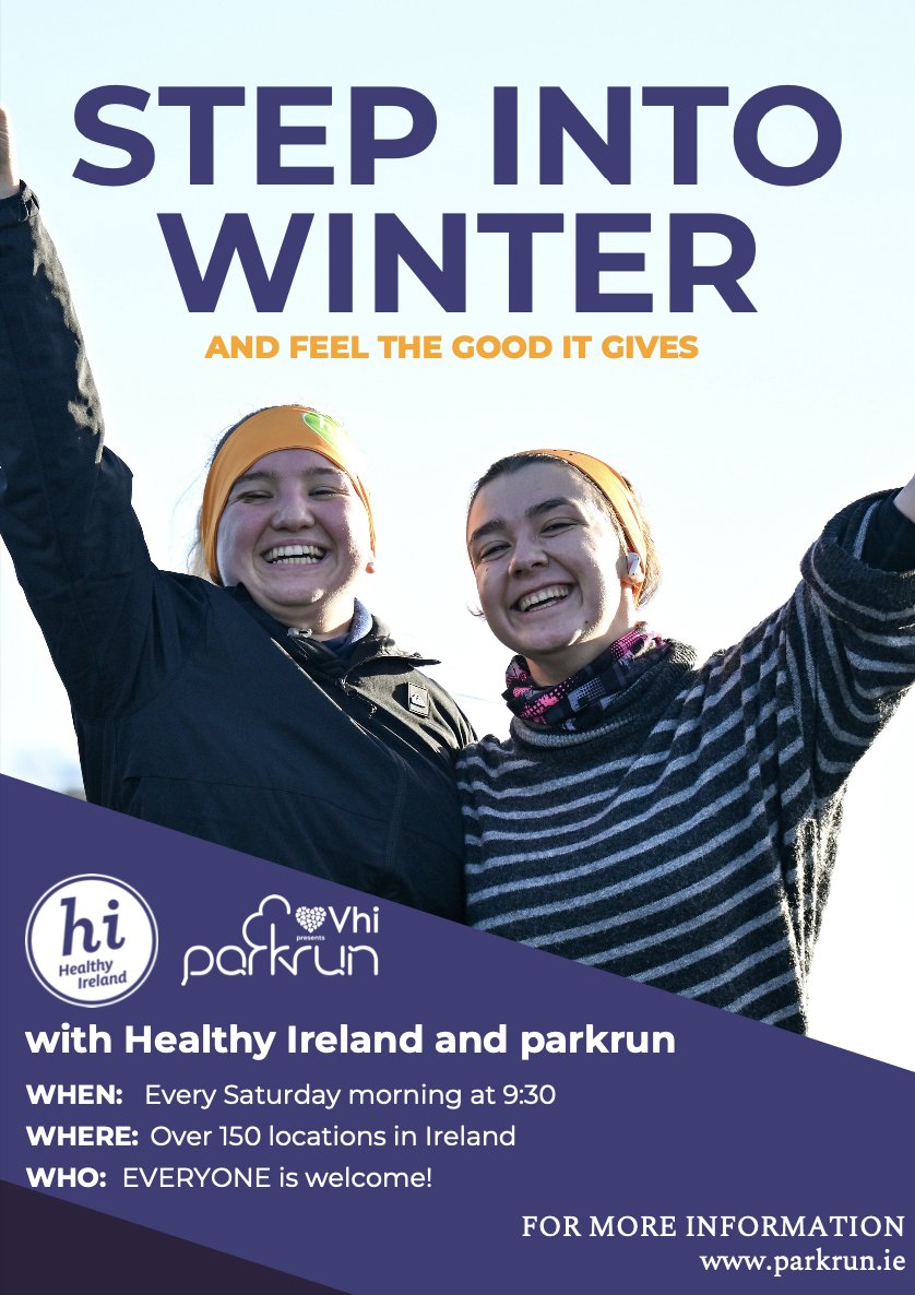 HealthyFingal's tweet image. Step Into Winter 🏃‍♂️

parkrun is a free, community event where you can walk, jog, run, volunteer, or spectate. Each parkrun is 5k and takes place every Saturday morning!👟

Check out one of the many parkruns taking place across Fingal!

👇
parkrun.ie

@HealthyIreland