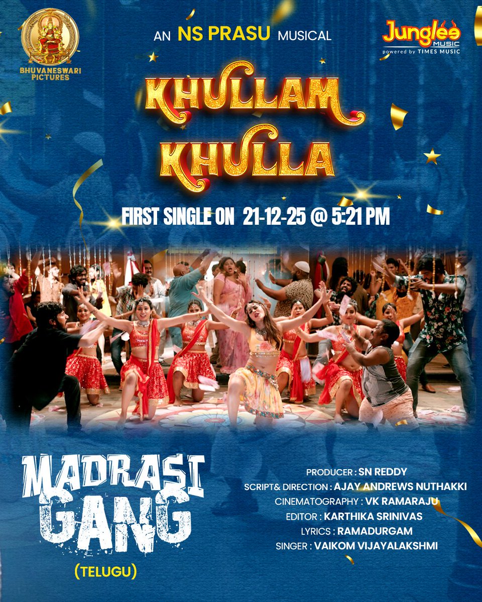 Get ready to ignite the party!
A power-packed anthem is dropping on 21-12-25.
New Year Bash is ON Sunday, get prepared for a hot stormy evening.

#KHULLAMKHULLA lyrical video from #MadrasiGang🔥

<a href="/AshmitPatel/">Ashmit Patel</a> <a href="/AdhyayanSsuman/">adhyayan S Suman</a> <a href="/itsAjayAndrews/">AjayAndrewsNuthakki</a> <a href="/SNReddy09/">S N Reddy</a> <a href="/PrashantIngole1/">Prashant Ingole</a>