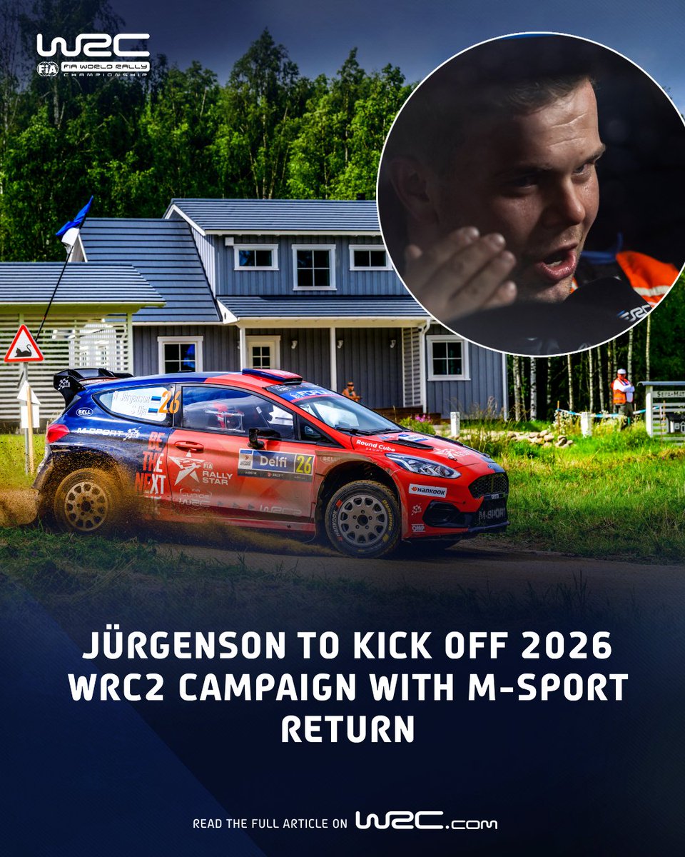 OfficialWRC's tweet image. After a strong first year in Rally2 machinery, Romet Jürgenson is back with M-Sport for the opening rounds of the 2026 FIA WRC2 season 👀

bit.ly/3MD61E1