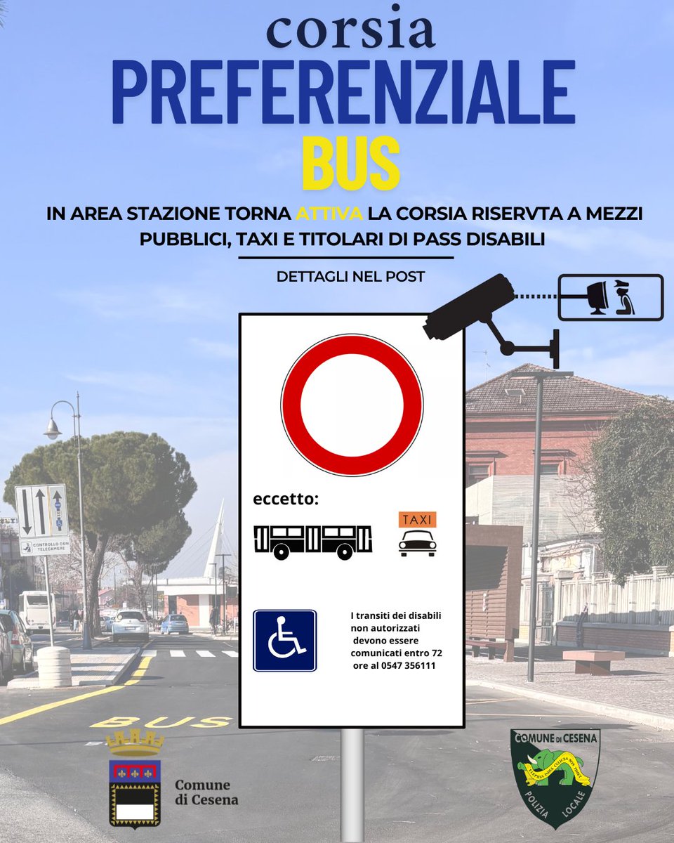 PlcesenaM's tweet photo. 📣🔔Torna attiva la corsia RISERVATA A MEZZI PUBBLICI, TAXI E TITOLARI DI PASS DISABILI.

Un gesto semplice che tutela la mobilità di tutti e la sicurezza dei ragazzi delle scuole vicine.
#PLCesena #ComunediCesena #Mobilitàsostenibile #sicurezzastradale https://t.co/LP2aZSohlA