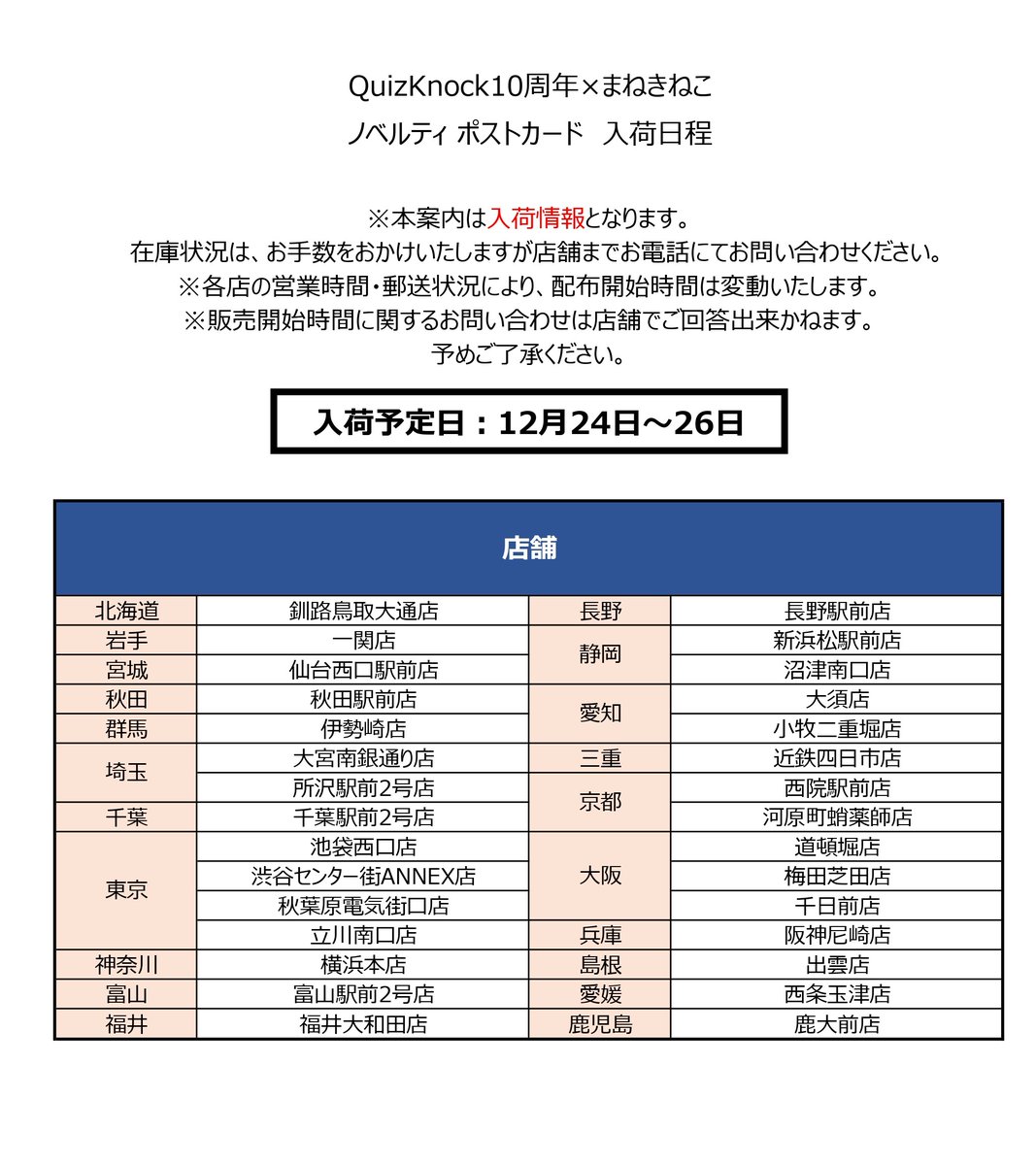 QuizKnock10周年 × #まねきねこ ノベルティの再入荷をご案内いたします