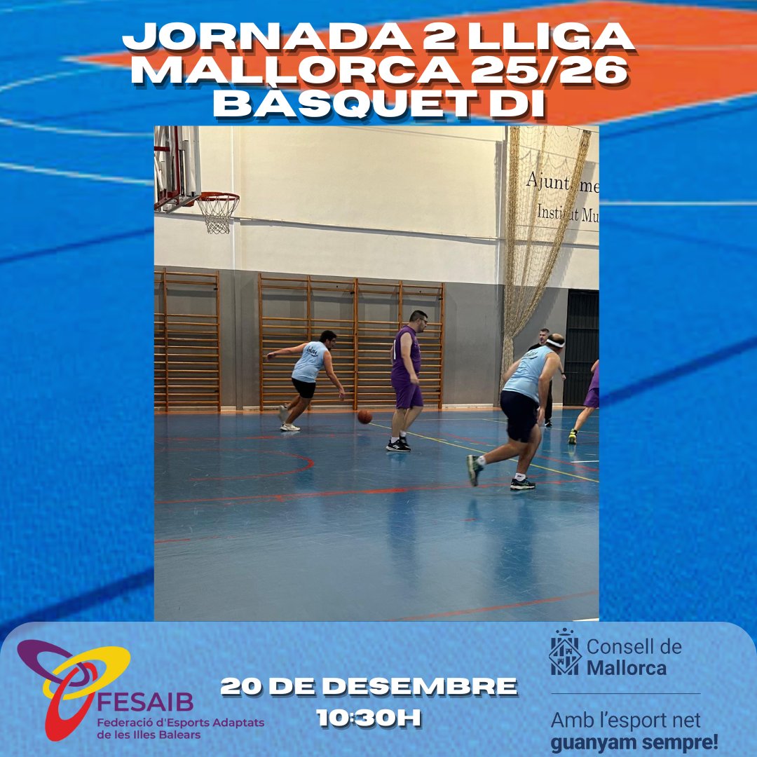 🏀LLIGA MALLORCA BÀSQUET DI🏀
Demà matí es disputarà la 2ª Jornada de la Lliga de Mallorca de Bàsquet DI 3x3 de la Temporada 25-26. 
Els partits es disputaran al Pavelló Son Ferrragut de Palma.

#amblesportnetguanyamsempre <a href="/EsportsConsell/">Esports del Consell de Mallorca</a>
