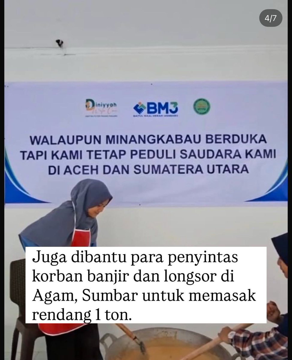 salimafillah's tweet image. Hari ini warga sumbar menunjukkan solidaritas luar biasa. Mereka bersama-sama masak rendang 1 ton untuk saudaranya di Sumut dan Aceh. Kami hanya fasilitator, para penyintas inilah yang sangat luar biasa.

Cepat pulih ya..