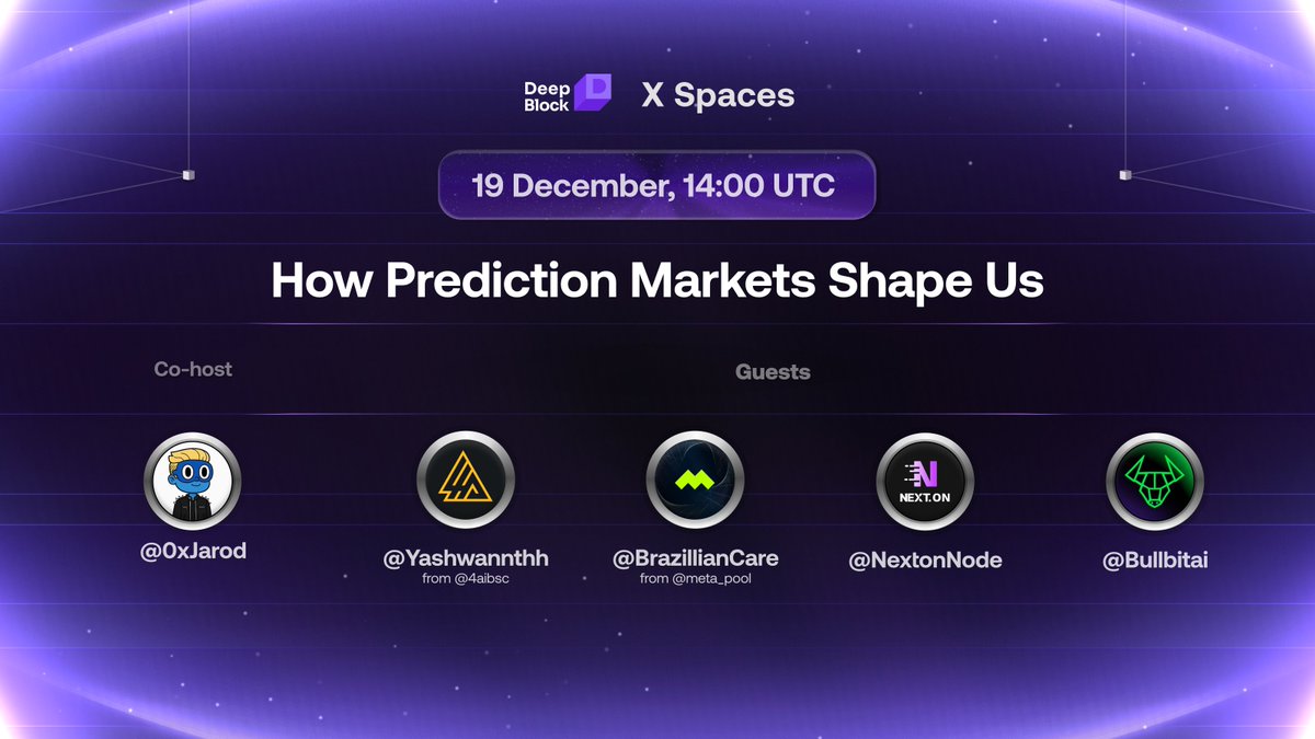 DeepBlockAI's tweet image. We made it! 

In 4 hours we’ll dive into prediction markets 
and what those odds really tell us.

Set a reminder ↓
x.com/i/spaces/1LyxB…