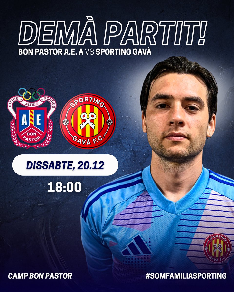 🔴⚪ DEMÀ JUGUEM

El Primer Equip es desplaça per afrontar un nou repte fora de casa 🔥
🆚 Bon Pastor A.E. A
📍 Camp CEM Bon Pastor
📅 Dissabte, 20 de desembre
⏰ 18:00 h

Volem acomiadar l’any de la millor manera possible: sumant 3 punts més 💪⚽
🔴⚪ Som-hi, Sporting!