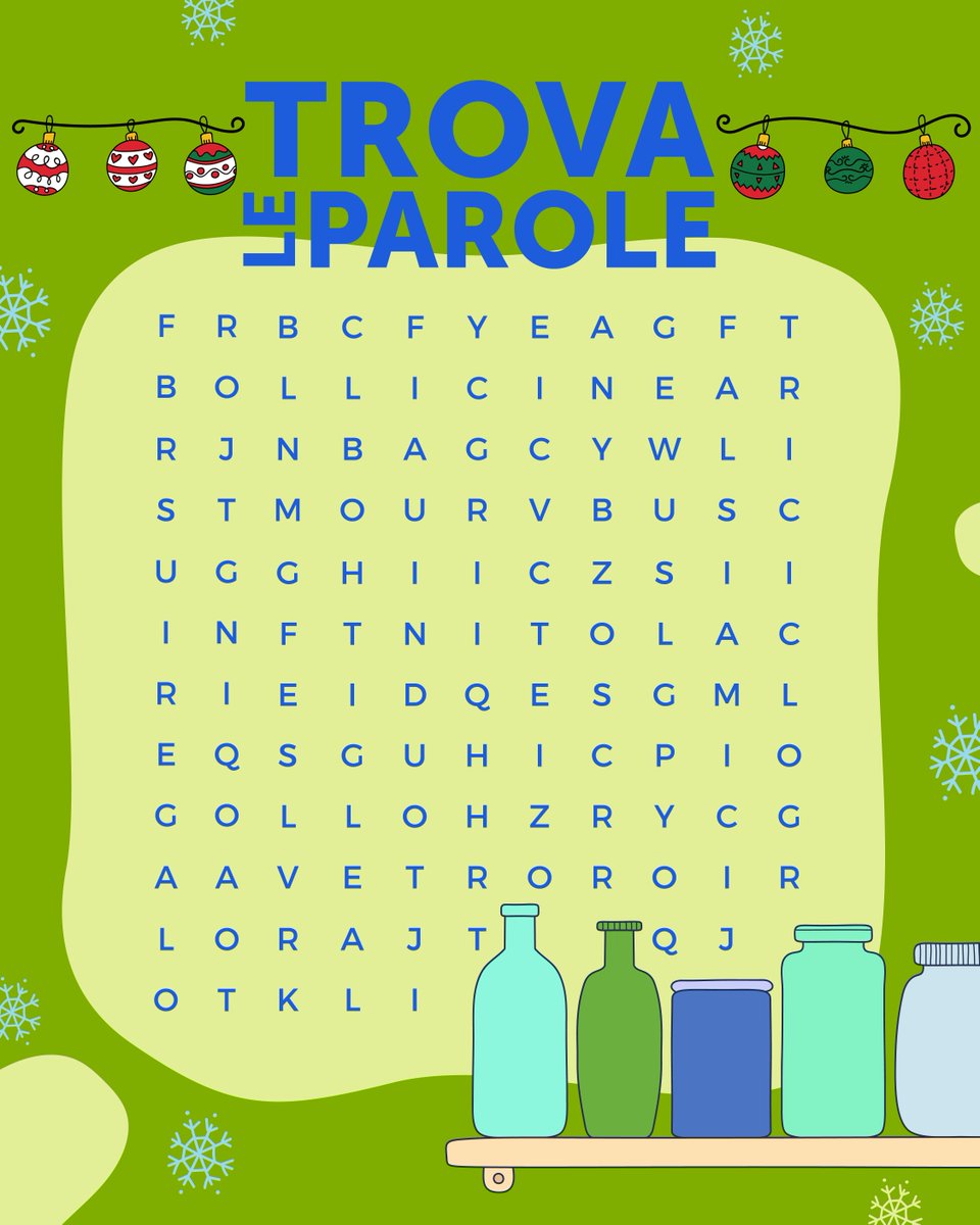 A Natale brillano le luci, ma anche le buone abitudini!

In questo Trova le Parole speciale Natale si nascondono 4 parole che raccontano le feste in versione sostenibile.

🎅 Riesci a trovarle tutte? Scrivile nei commenti! 👇

#vetromania #coreve #riciclo #vetro