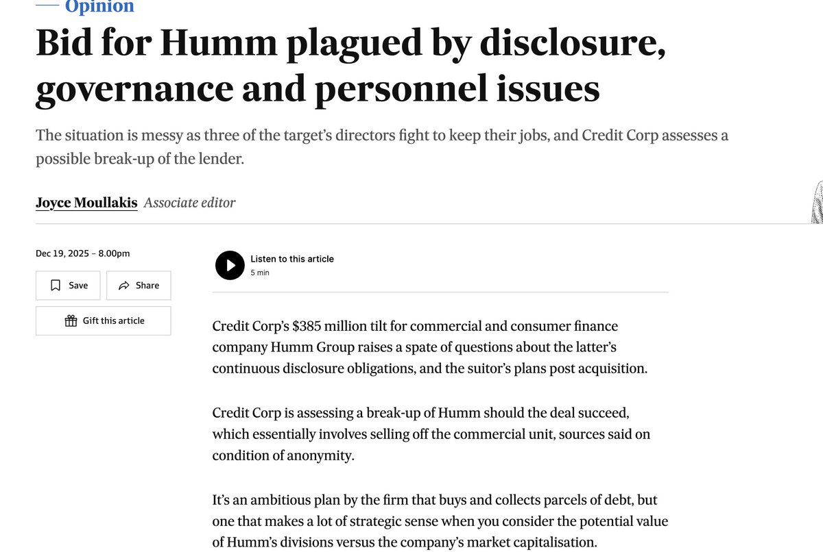 puppyeh1's tweet image. $HUM.AX you could write a book about the corporate governance norms being abused at this company...absolute shambles. good summary of latest developments...

needless to say only full board renewal provides a way forward here...

afr.com/companies/fina…