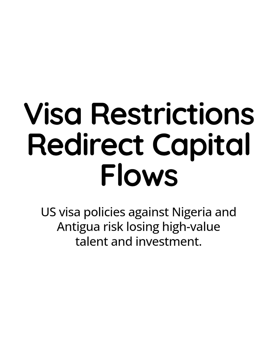 DojoesML's tweet photo. Visa policy is economic infrastructure. US restrictions on Nigeria and Antigua risk capital rerouting. High-value actors bear the cost. Nigeria should respond with policy symmetry, not complaint—talent is mobile.

https://t.co/JRDwI8T5Ra https://t.co/b4LyuNIvcs