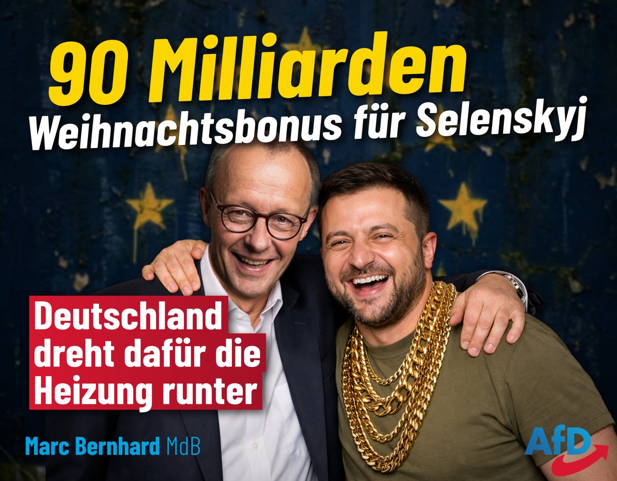 Krieg ohne Ende: 90 Mrd. für Kiew – Deutschland zahlt die Zeche!

Dank <a href="/_FriedrichMerz/">Friedrich Merz</a> geht das endlose Töten in der Ukraine weiter. Darüber hinaus erhält der Kriegsherr der Ukraine ein gigantisches Milliarden-Weihnachtsgeschenk und Deutschland darf wieder mal die Rechnung