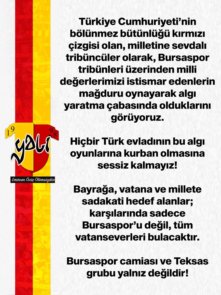 Bursaspor camiası ve Teksas grubu yalnız değildir!

#Göztepe #Yalı #EmircanÖvüçÖlümsüzdür