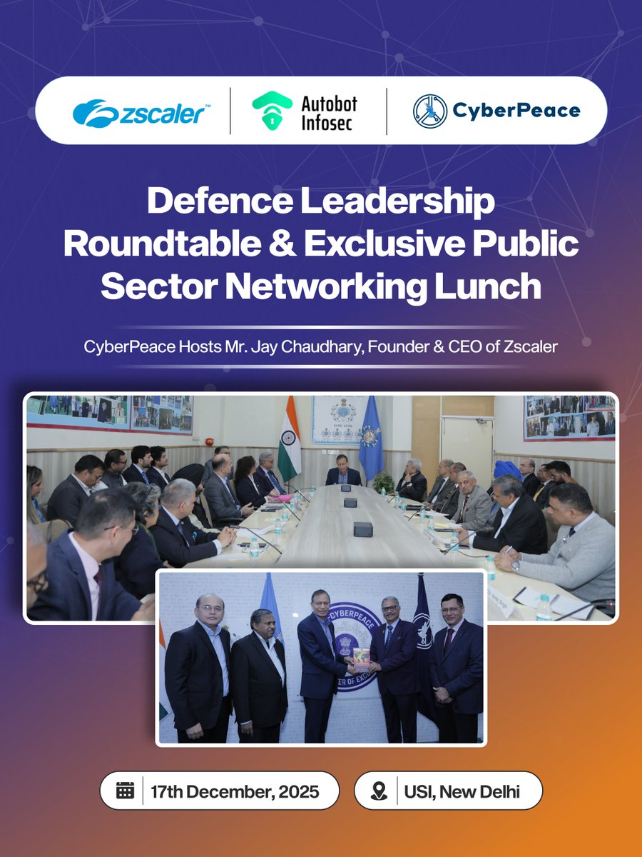 cyberpeacengo's tweet image. CyberPeace hosted Mr. Jay Chaudhary (@JayZscaler) Founder &amp;amp; CEO of #Zscaler at the @USIofIndia–#CyberPeace☮️ Cyber Center of Excellence,📍New Delhi. The interaction highlighted key CyberPeace initiatives, meaningful tech–policy collaboration and collective efforts to strengthen…