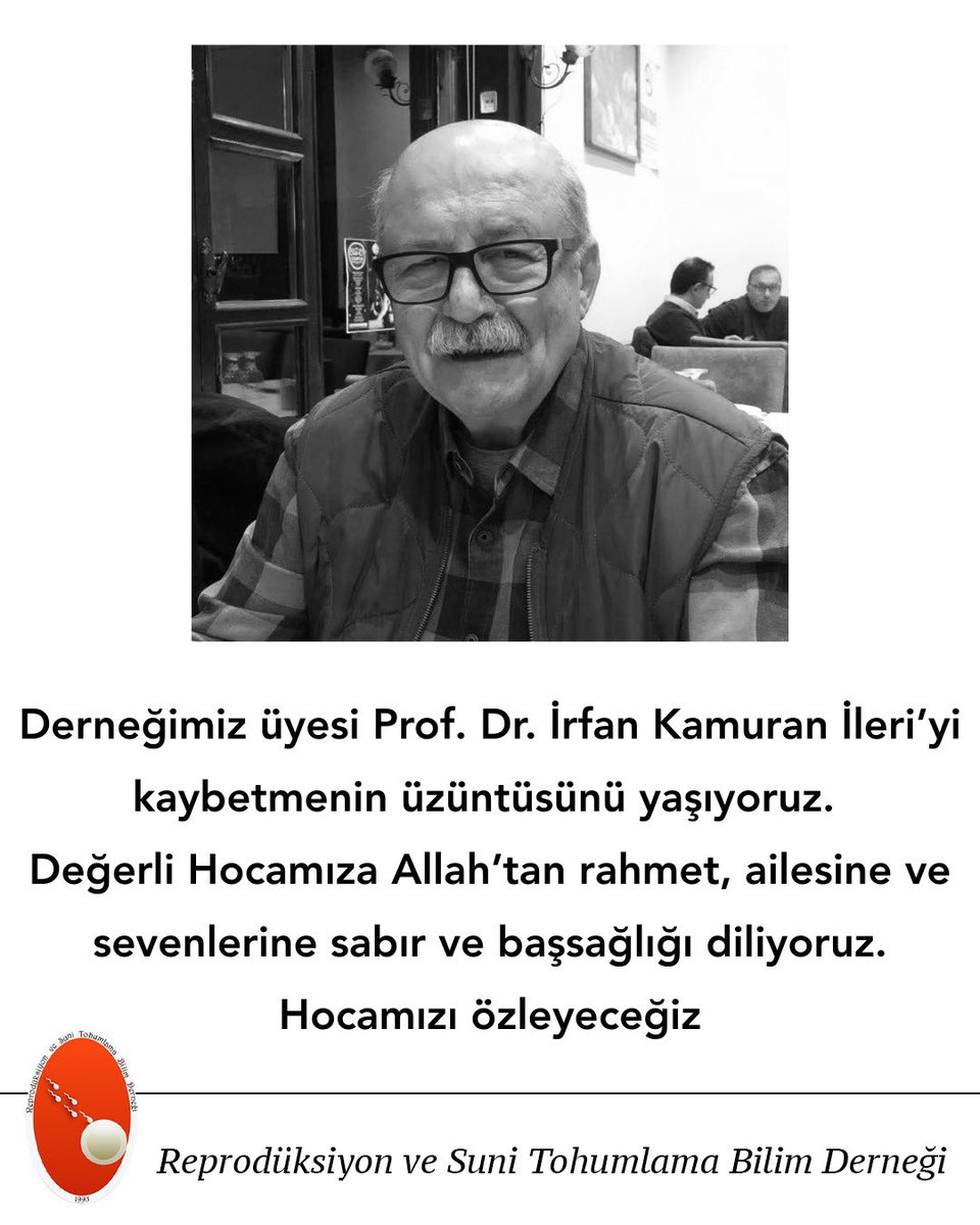 Derneğimiz üyesi Prof. Dr. İrfan Kamuran İleri’yi kaybetmenin üzüntüsünü yaşıyoruz. 
Değerli Hocamıza Allah’tan rahmet, ailesine ve sevenlerine sabır ve başsağlığı diliyoruz.
Hocamızı özleyeceğiz