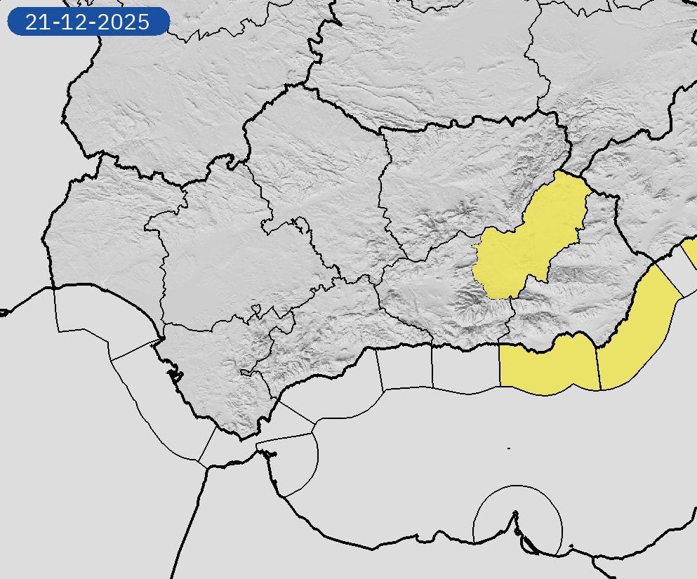 19/12 11:42 AVISOS PASADO MAÑANA | Andalucía: costeros y nevadas. Nivel máximo de aviso: amarillo.
Actualizaciones en aemet.es/es/eltiempo/pr…