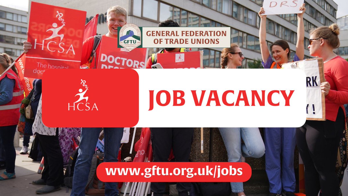 📣 Job opportunity with our affiliate <a href="/HCSANews/">HCSA – the hospital doctors' union</a>. 

Strategic National Officer needed to help shape organising strategy, support membership development and work closely with officers and reps across the union.

📌 Apply by 21 Jan: gftu.org.uk/jobs/

#GFTU #HCSA #Job