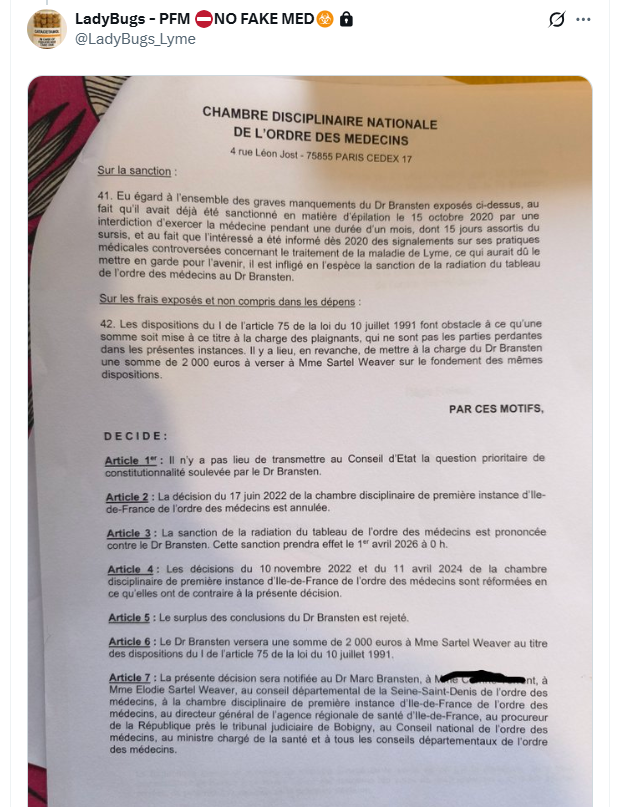 Concentré sur une intégrale en coordonnées polaires, j'entends soudain crier <a href="/LadyBugs_Lyme/">LadyBugs - PFM ⛔NO FAKE MED☣️</a> 😱
Rien de grave en fait 😁

Juste Bransten radié du Tableau de l'Ordre des Médecins🤗
Alors je suis retourné à mon intégrale 🤡

Tellement content pour toi mon cœur 😘