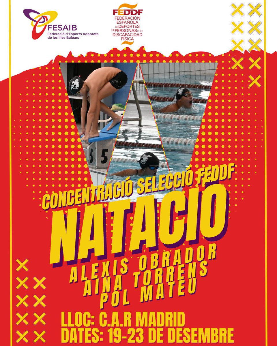 FESAIB's tweet image. 🏊CONCENTRACIONS NATACIÓ🏊
Concentració Selecció Espanyola @FEDEDDF  de Joves, on participaran, Alexis Obrador, Aina Torrens i Pol Mateu.
Concentració Equip Promeses AXA del @Paralimpicos , on participaran, Luis Cortés, Isabel De La Cruz i Jones Eribo.
Tots del @IllesBalearsXT