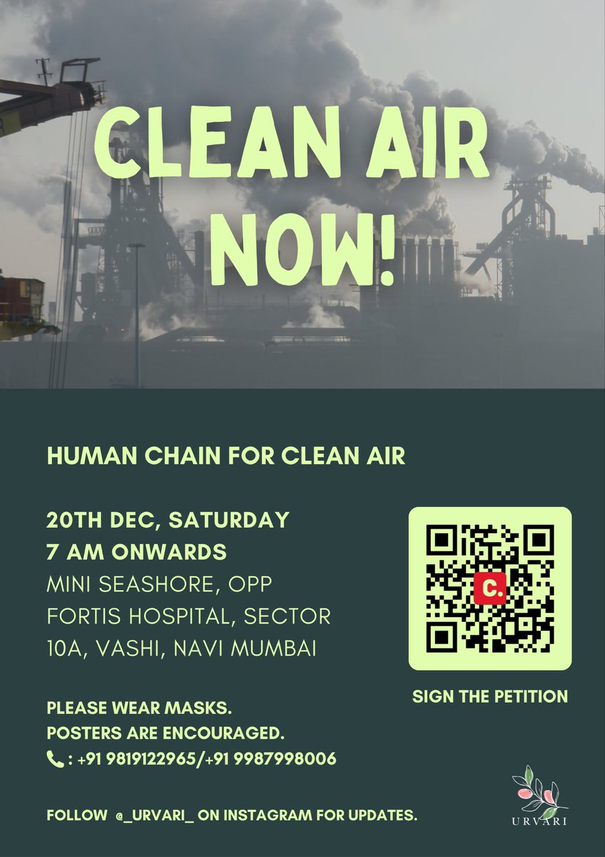 Urvari3's tweet image. Happening tomorrow, pull up!  #NaviMumbai #AQI #MumbaiAQI #Smog #CleanAir #AirPollution #Protest
