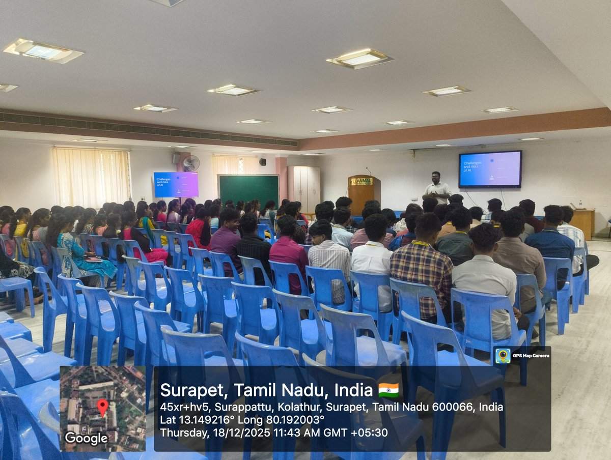 360digitmg's tweet image. AI for All: The Future Begins Here

An engaging orientation session at Velammal Engineering College , Chennai for 2nd &amp;amp; 3rd year AI &amp;amp; DS students, introducing Generative AI and Agentic AI with real-world use cases across Data Science and AI applications.

#AIForAll #GenAI