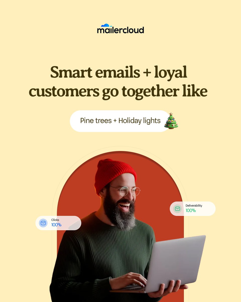 mailercloud's tweet image. Just like pine trees + holiday lights, Mailercloud helps you connect with customers seamlessly. Create impactful campaigns with 100% deliverability and track those clicks — bringing success and customer loyalty to your doorstep!  Ready to boost your email game? Start now!