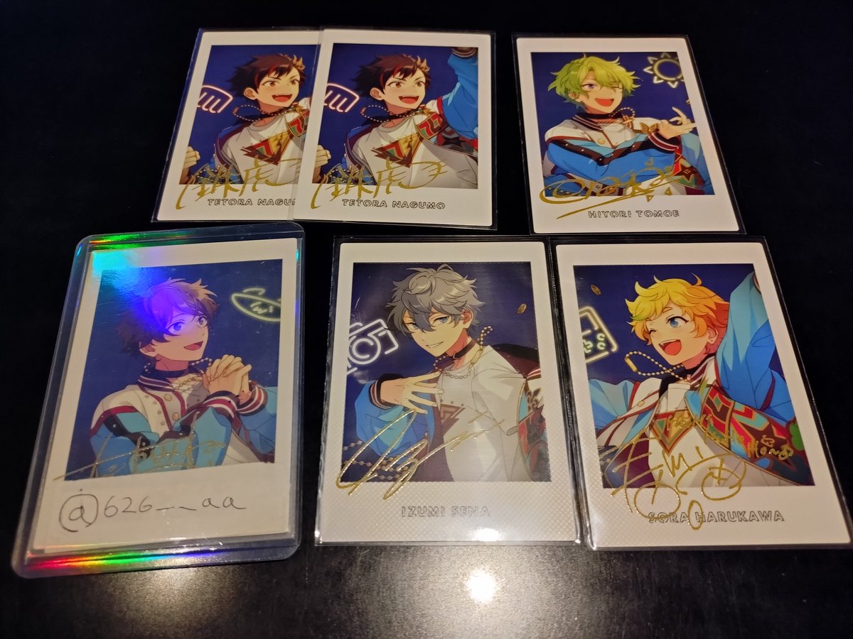 626__aa's tweet photo. 【交換】あんスタ ぱしゃっつ Vol.6 Action

譲)画像一枚目(奏汰 忍 一彩 マヨイ 巽 みか 光 晃牙)
画像二枚目 異種(鉄虎2 日和 瀬名 宙)

求)画像三枚目(なずな 翠)

画像四枚目→詳細

・郵送希望📮
・1〜◎

検索からでもお気軽にお声かけください🍀︎ ̖́- https://t.co/xZdwtaGMzb