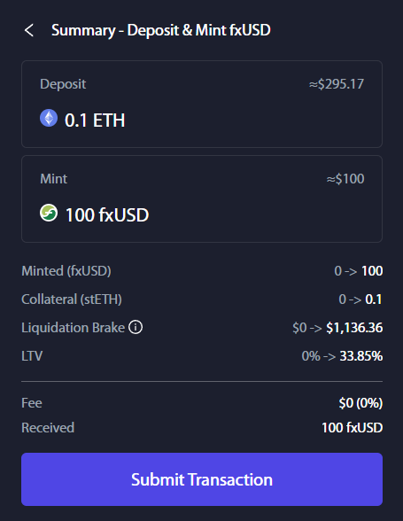protocol_fx's tweet photo. You can now check the LTV of your loan on the confirmation page on fxMINT.
👀Check the fees in the screenshot. https://t.co/bJbPYfyGkx
