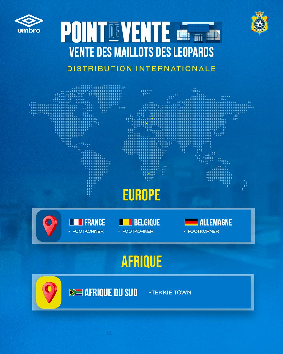 FecofaRdc's tweet image. 🇨🇩🐆 𝐎𝐮̀ 𝐭𝐫𝐨𝐮𝐯𝐞𝐫 𝐥𝐞 𝐦𝐚𝐢𝐥𝐥𝐨𝐭 𝐨𝐟𝐟𝐢𝐜𝐢𝐞𝐥 𝐝𝐞𝐬 𝐋𝐞́𝐨𝐩𝐚𝐫𝐝𝐬 ? ✨

Faites défiler pour découvrir les points de vente 📸

🌍 Afrique
📍 RDC🇨🇩
✅ Décathlon
✅ Fan Zones
✅ Maisons Communales

📍 Maroc🇲🇦
✅ Rabat
✅ Tanger
ℹ️ Les adresses exactes seront…