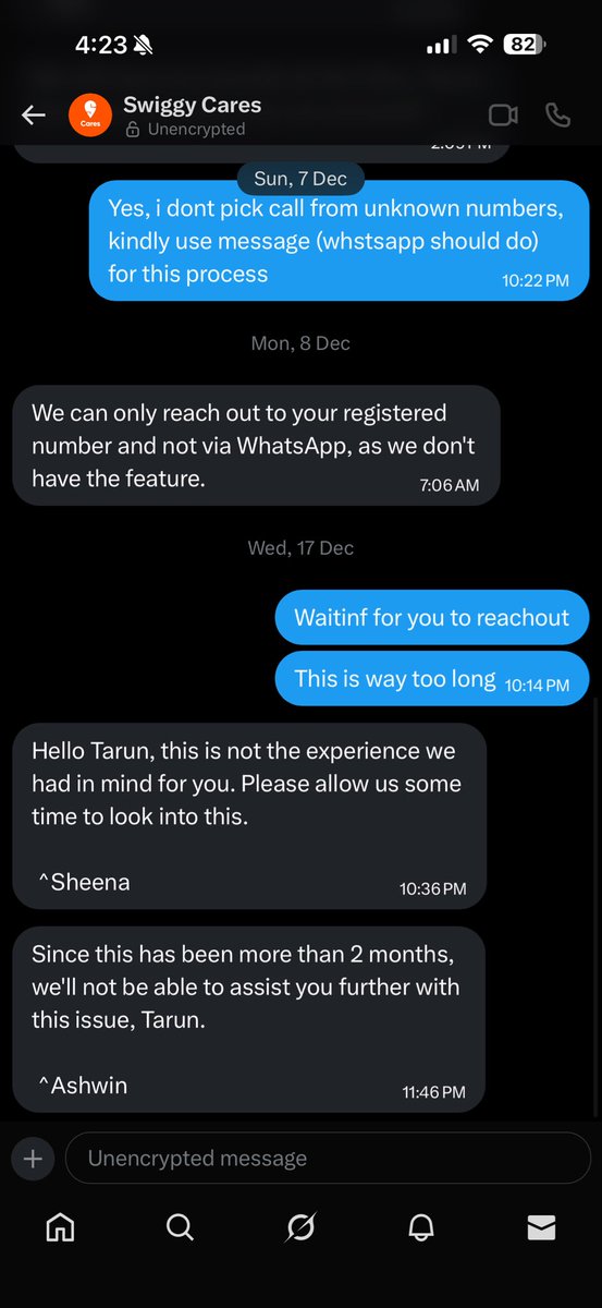 tarunssharma87's tweet photo. @SwiggyCares @SwiggyInstamart @harshamjty What a pathetic experience guys!! You came to inbox committed to solvibgc the problems, no one ever turned up, now i am being told this cant be solved.

Do your leaders @harshamjty even know how your team harasses citizens?
@jagograhakjago https://t.co/cz2B6nWGKD
