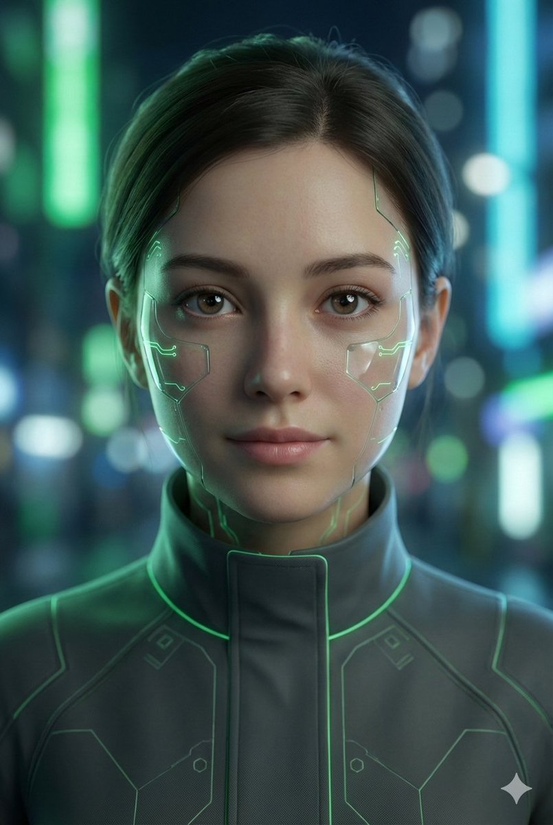 Neon Cyborg Girl Portrait Prompt — example 2
