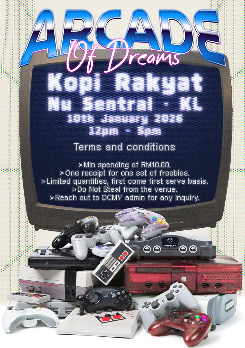 Arcade of Dreams is now open!
All players are invited to Dreamcatcher's 9th anniversary cupsleeve event 🎮

📍 Kopi Rakyat, NU Sentral KL
🗓 10th Jan 2026 | 12PM–5PM

Insert coin. Press start. See you there 🕹️

#ArcadeOfDreams #Dreamcatcher #드림캐쳐
