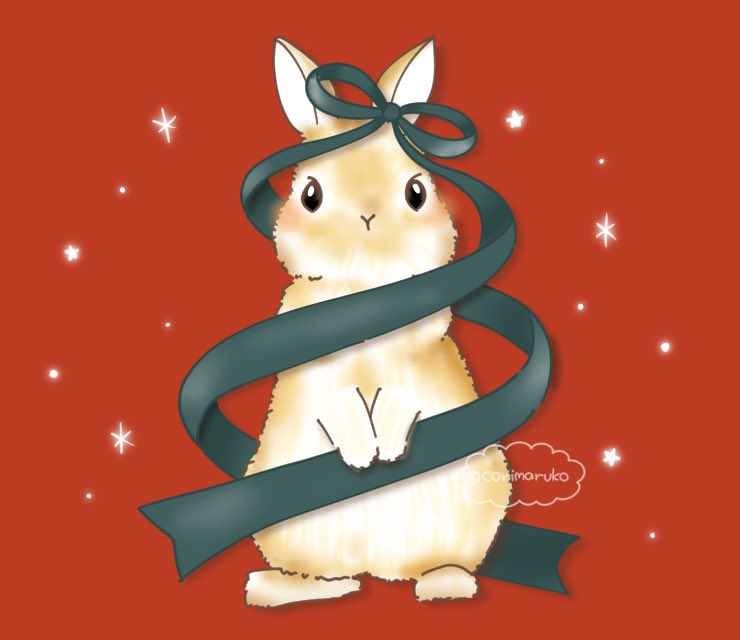 ホリデー気分🎄

#リボン #ribbon 
#クリスマス #Christmas #holiday 
#うさぎ #イラスト #illustration