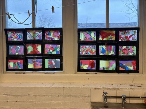 Children in Years 1/2 created their ownstained glass for their RE lessons and they look stunning on the classroom windows. Beautiful work!