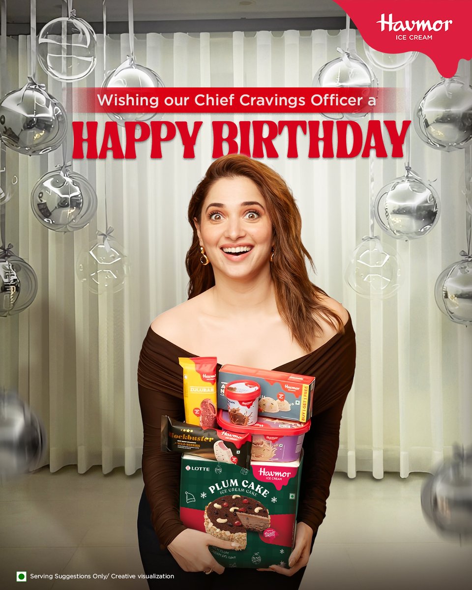 HavmorIceCreams's tweet photo. Some days feel extra special 🤩
When it’s Christmas season and @tamannaahspeaks birthday, the celebration has to feel magical ✨
Wishing our Chief Cravings Officer a very happy birthday 🥳
#Havmor #Icecreams #TamannaahBhatia #Birthday #December https://t.co/3KsmJWGOn2