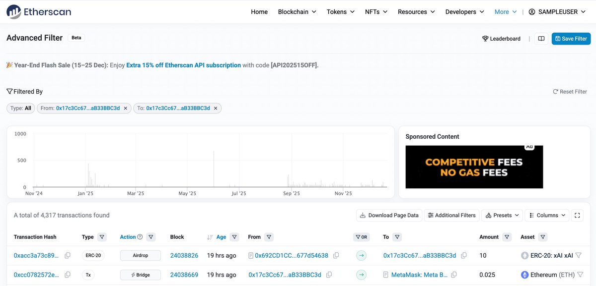 etherscan's tweet photo. This is a handy way to quickly filter activity while browsing an address page

For more complex queries, Advanced Filter is your powerful option:
https://t.co/frTK4BcHJ8 https://t.co/oN9MLaJwTJ