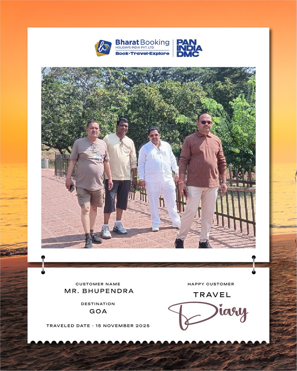 BharatBooking's tweet image. Beach waves, endless laughter &amp;amp; lifetime memories✨  
Mr. Bhupendra &amp;amp; friends had an unforgettable #GoaTrip with #BharatBookingHolidays! From beach strolls to Goa nights — every moment was magical. 
bharatbooking.com
#TravelWithBBH #GoaVibes #HappyTravellers #ExploreIndia