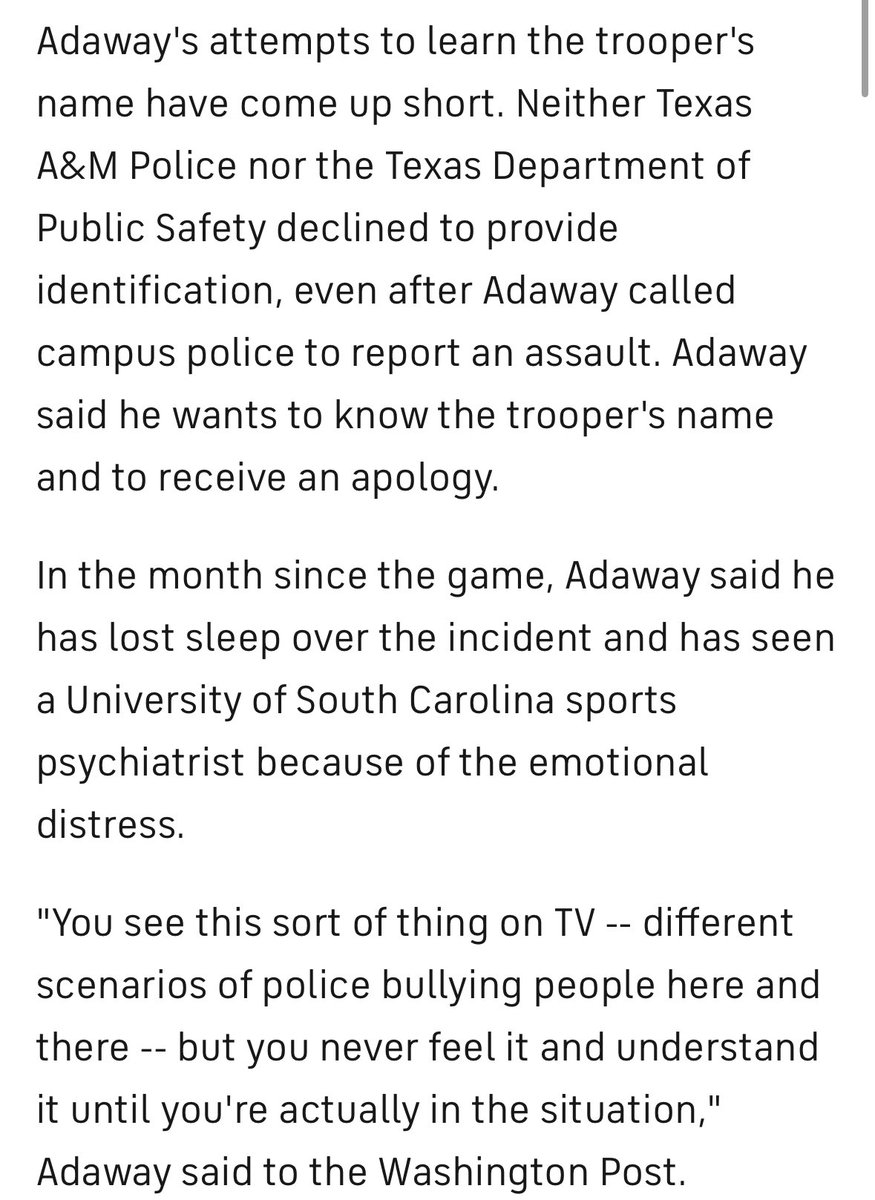 Good day <a href="/rx0rcist/">Savannah (she/her)</a> 
Hope y’all are enjoying the holiday SZN

I appeal to you to assist a Gamecock in need as Texas officials are still denying Oscar Adaway’s attempt to identify/hold that Trooper accountable and ask for an apology for that “out of bounds” behavior
