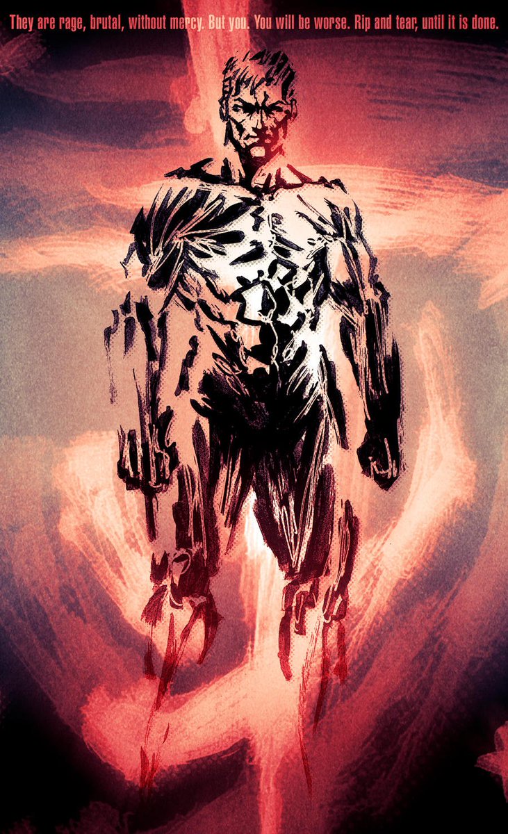 teoft_'s tweet image. In his ravenous hatred he found no peace; and with boiling blood he scoured the Umbral Plains seeking vengeance against the dark lords who had wronged him. He wore the crown of the Night Sentinels, and those that tasted the bite of his sword named him... the DOOM SLAYER.